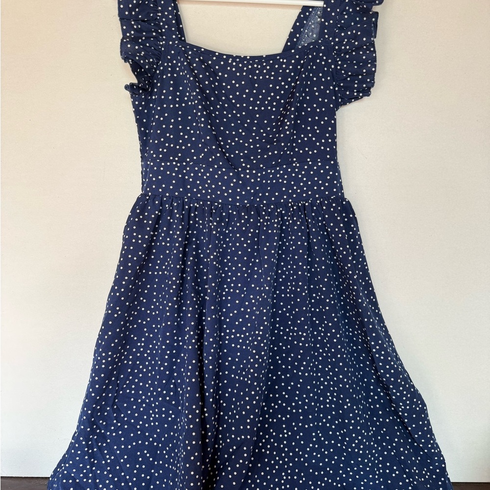 Polka Dot Dress navy blue with Ruffle Straps
